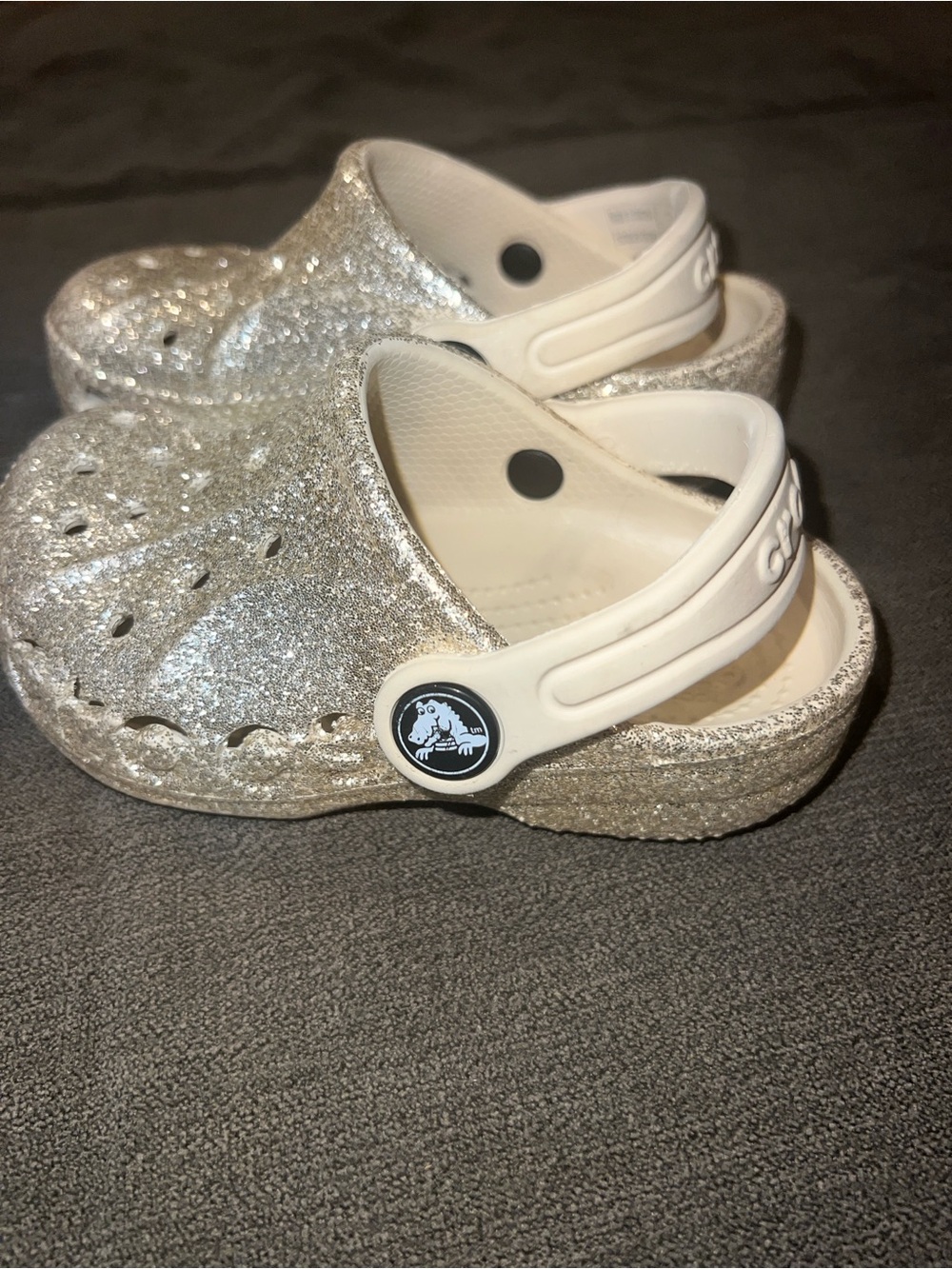 Kids Silver Glitter Crocs Sandals